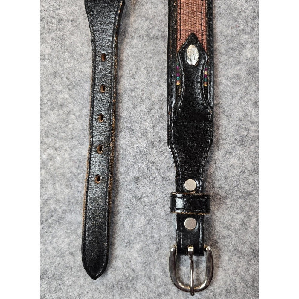 Circle Y Western Belt Mens 32 Leather Multicolor Woven Inlay Silver Accents West - Picture 2 of 15